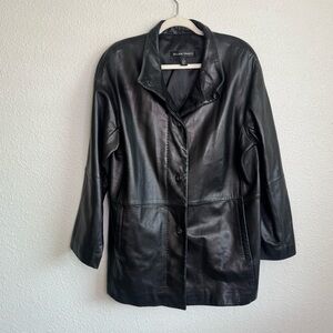 Y2K‎ Ellen Tracy Womens Medium 100% Leather Black Longlined Coat Jacket Gothic